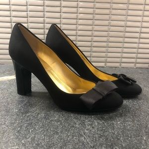J.Crew Molly Flannel Heels - Black with Satin Bows